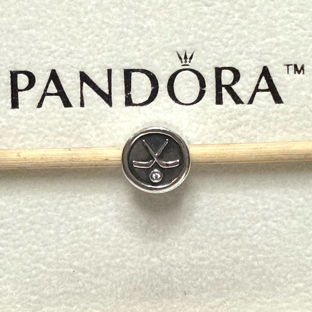 Authentic Retired Pandora Hockey Puck Charm Sterling Silver CZ 791203CZ